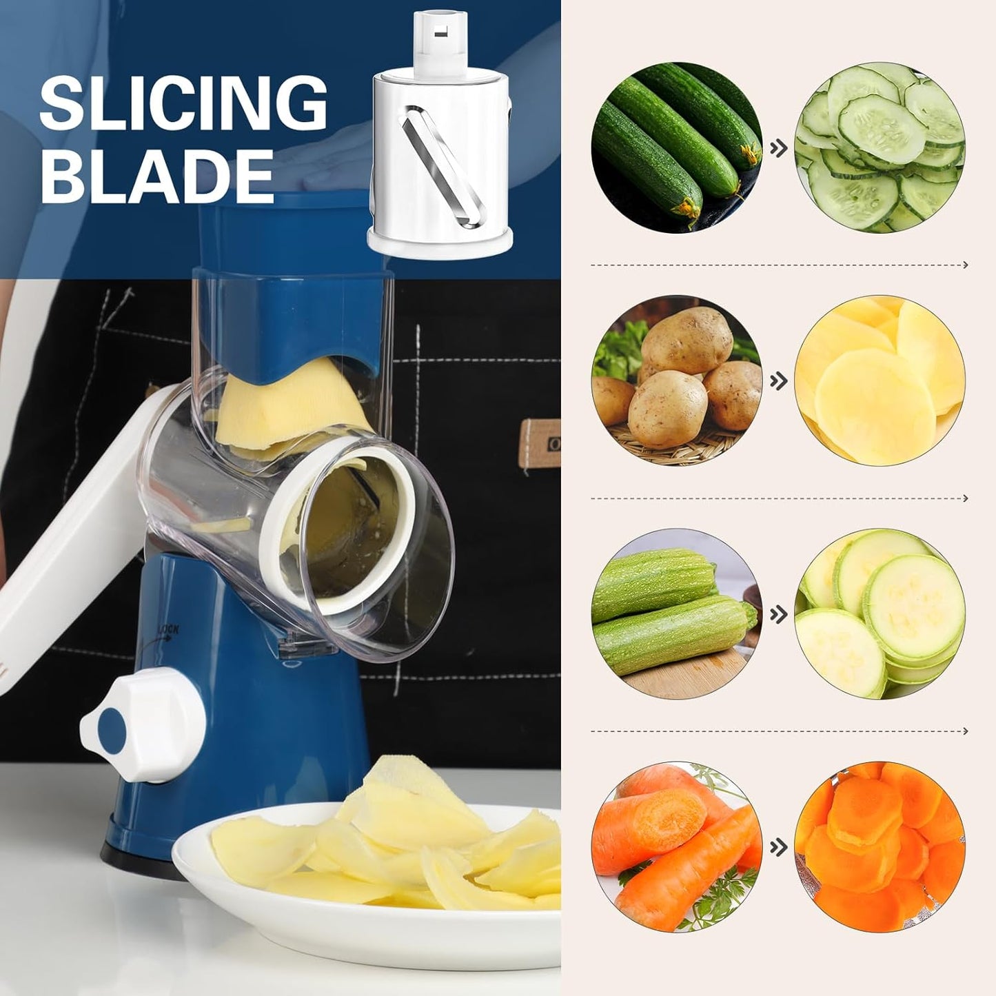 Purilite Select Rotary Cheese Grater with 3 Stainless Steel Blades