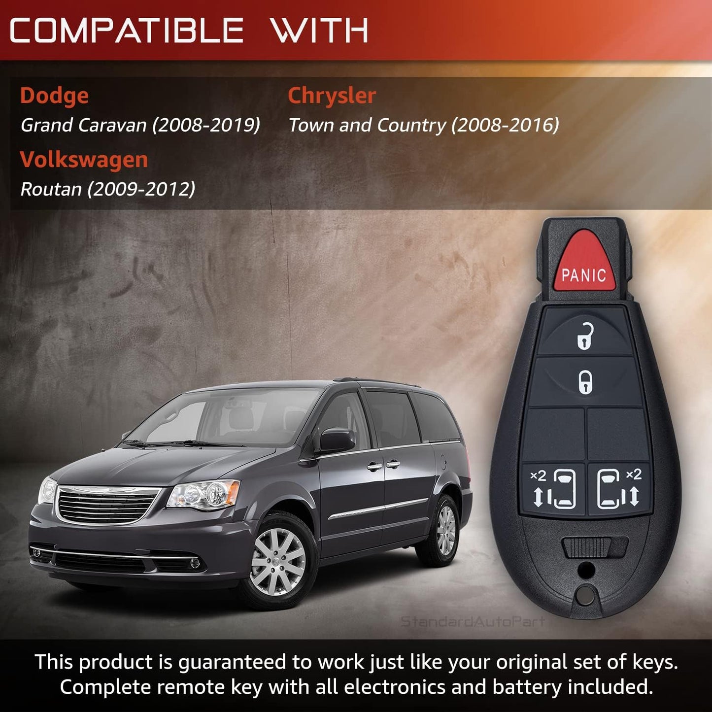 StandardAutoPart Premium Replacement Car Keyless Entry Remote for Grand Caravan Journey Durango Ram Town and Country 300 M3N5WY783X IYZ-C01C (2 Button)
