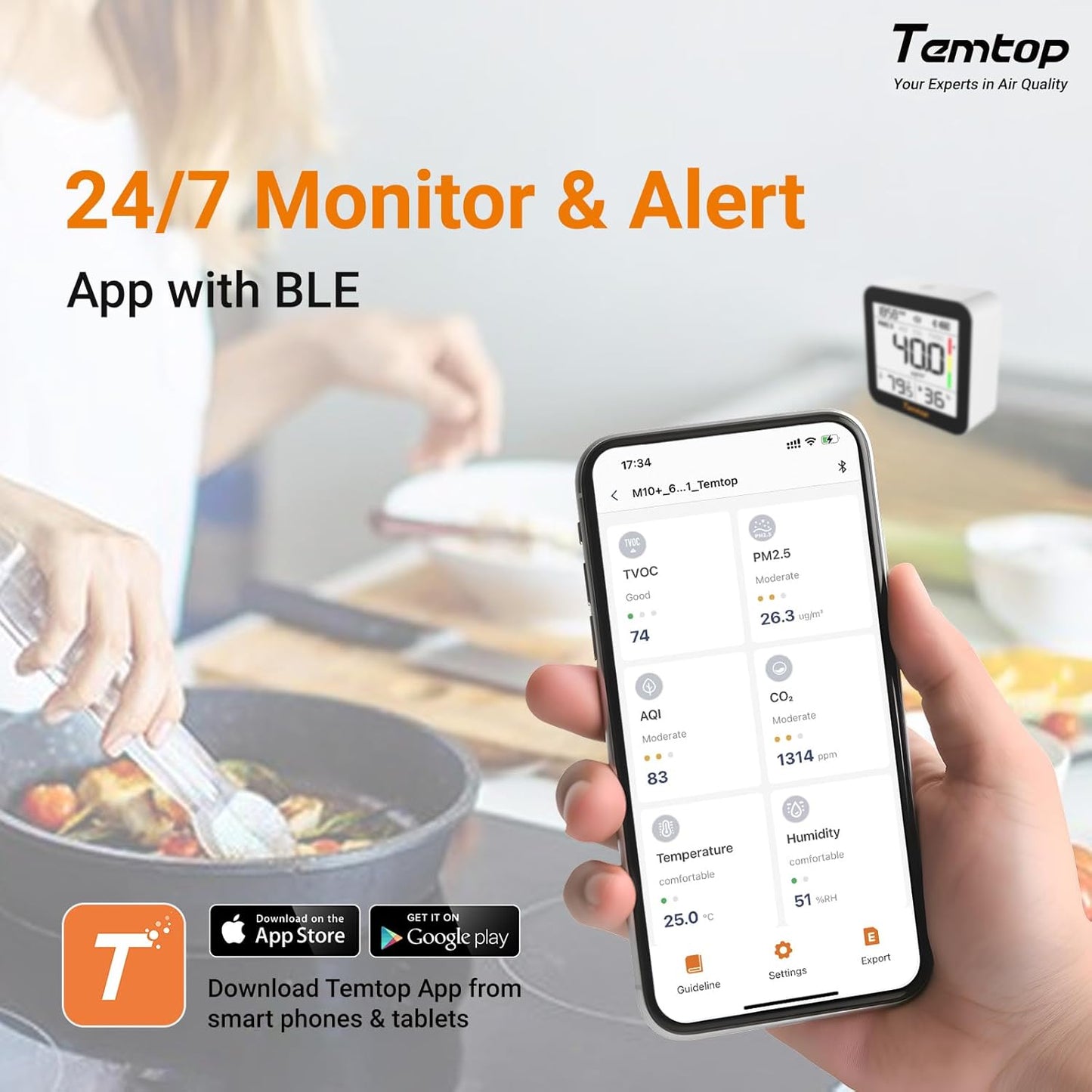 Temtop Air Quality Monitor Indoor with PM2.5, AQI, tVOC, CO2 Monitor, Temperature & Humidity Monitoring,Connectivity with App(M10 Plus)