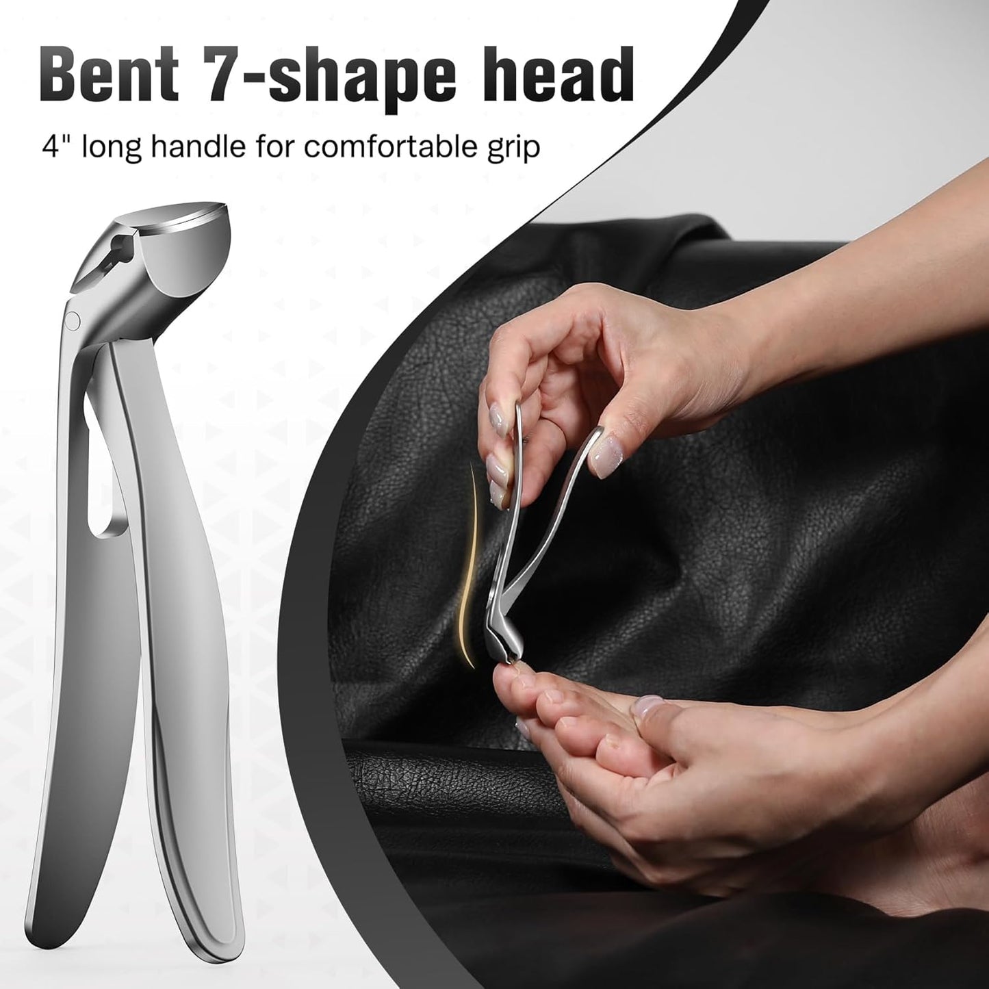 FERYES Angled Head Long Handled Toenail Clipper for Seniors - Large Wide Jaw Nail Clipper with Catcher for Thick Nails - Easier Trimming, Ergonomic Design (Black)