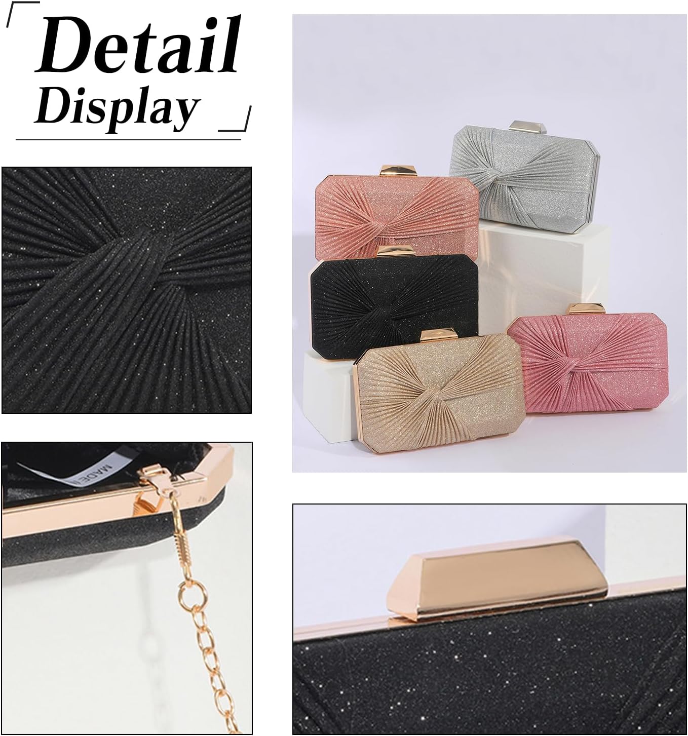 CORIOS Pleated Evening Bag Sparkly Sequin Clutch Bag for Women Sparkly Handbag Bridal Wedding Purse Elegant Crossbody Bag