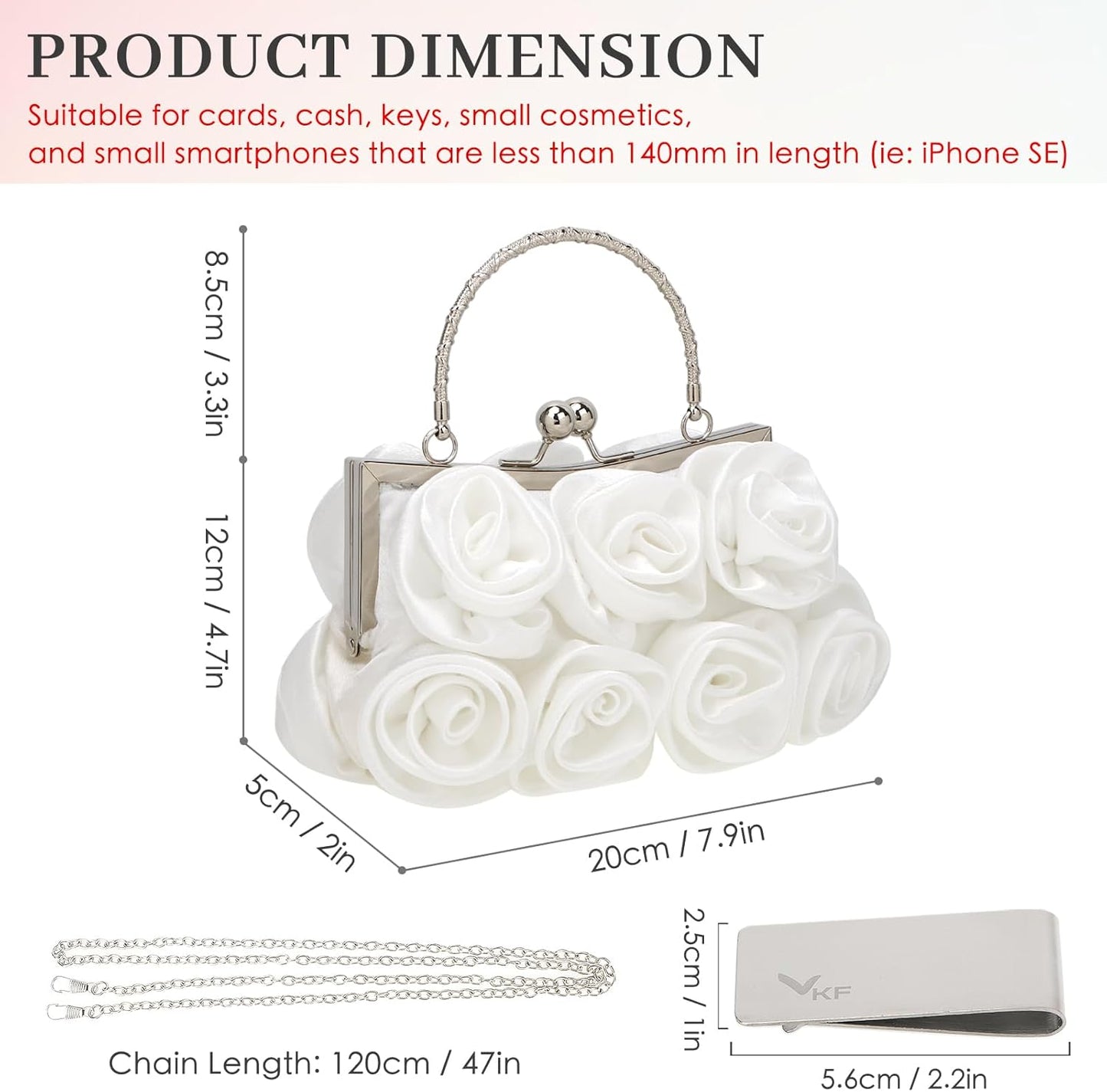 kilofly Missy K 7 Roses Clutch Purse, Satin, with Detachable Strap + kilofly Money Clip