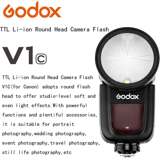 Godox V1 V1-C V1C Round Head Camera Flash for Canon Flash Speedlite Speedlight Light,76Ws 2.4G TTL1/8000 HSS,480 Full Power Shots,1.5s Recycle Time,2600mAh Li-ion Battery,10 Levels LED Modeling Lamp