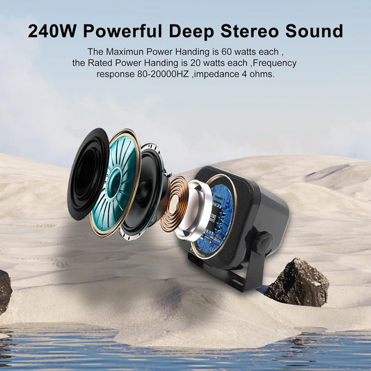 Herdio 4 Inches Heavy Duty Waterproof Boat Marine Box Outdoor Speakers Surface Mounted for Skid Steer ATV UTV RZR RV Golf Cart Tractor Powersports Boat Truck Jeep(4 Black Speakers) - PuriLite