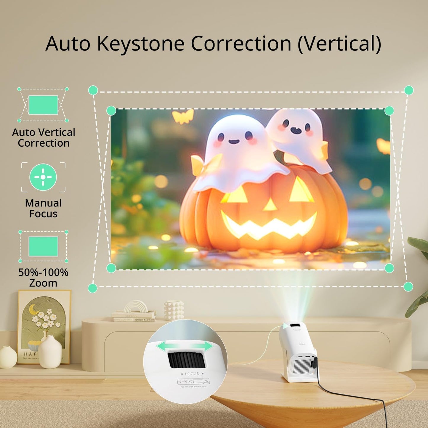 Mini Projector with Bluetooth and 50% Zoom, YOTON Y4 Auto Keystone 270° Rotation Portable Movie Projecteur 1080P Support, Compatible with Android/iOS/HDMI/PS5