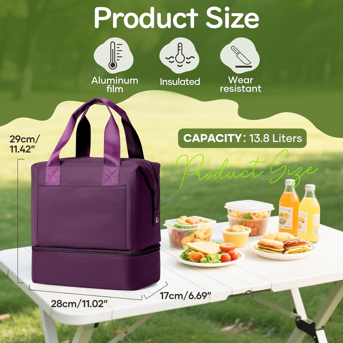 Lunch Bag Insulated Lunch Box Leakproof Lunch Tote Bags for Women Men,Portable Thermal Cooler Bag Lunch Containers with Shoulder Strap for Work, Family, Picnic, School, Outdoor,BBQ C2-Pinkpurple