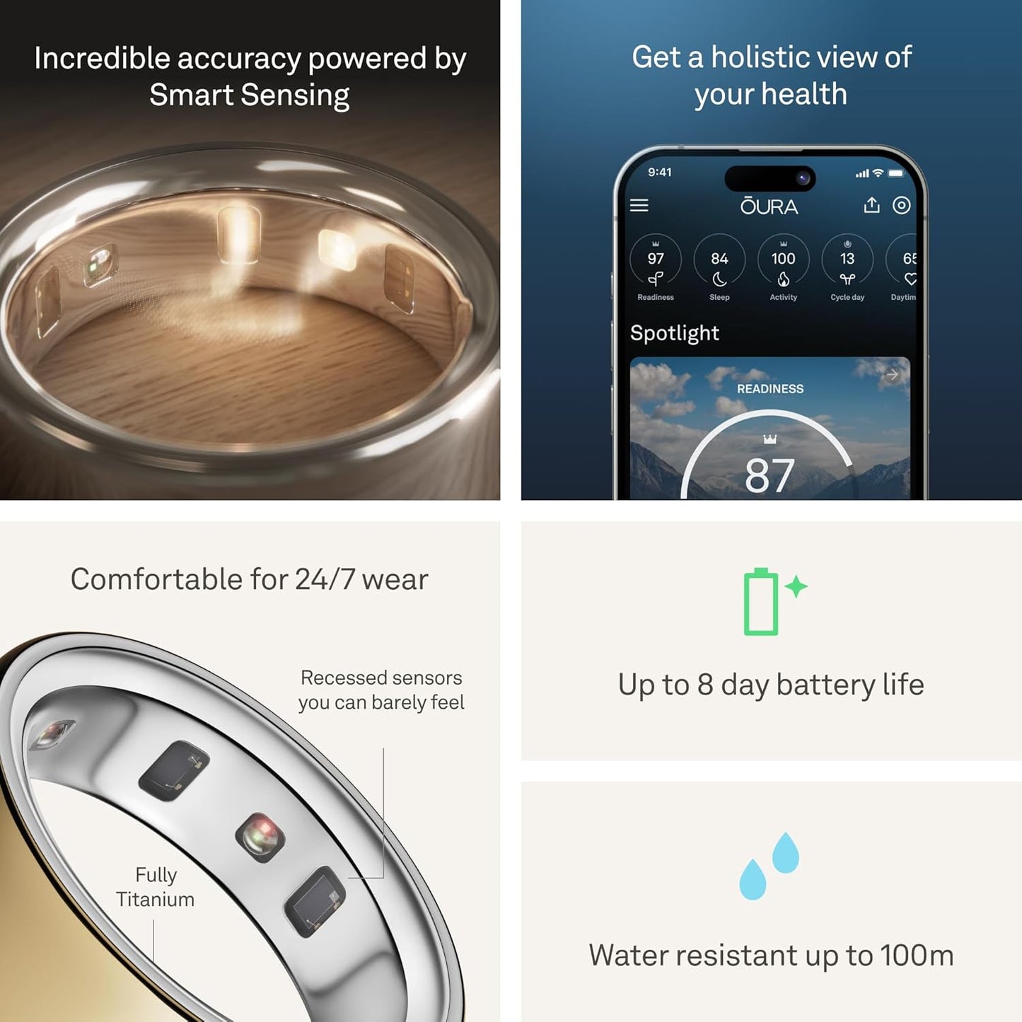 Oura Ring 4 - Gold - Size 9 - Smart Ring - Size First with Oura Ring 4 Sizing Kit - Sleep Tracking Wearable - Heart Rate - Fitness Tracker - Up to 8 Days of Battery Life