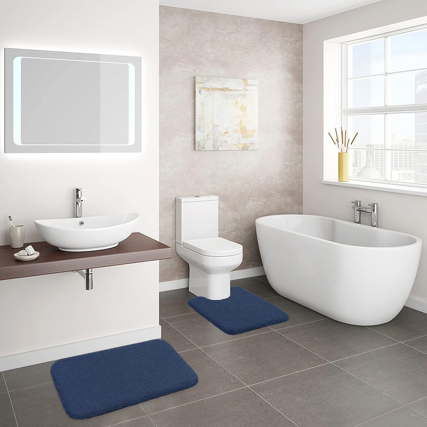 Bathroom Rugs Set 2 Pieces - Bath Rugs Ultra Soft Absorbent Non-Slip Fluffy Thick Microfiber Cozy Bath Mats Set for Tub Shower Bathroom Floors Accessories, 20"x32" & 16"x24" Set of 2 (Beige)