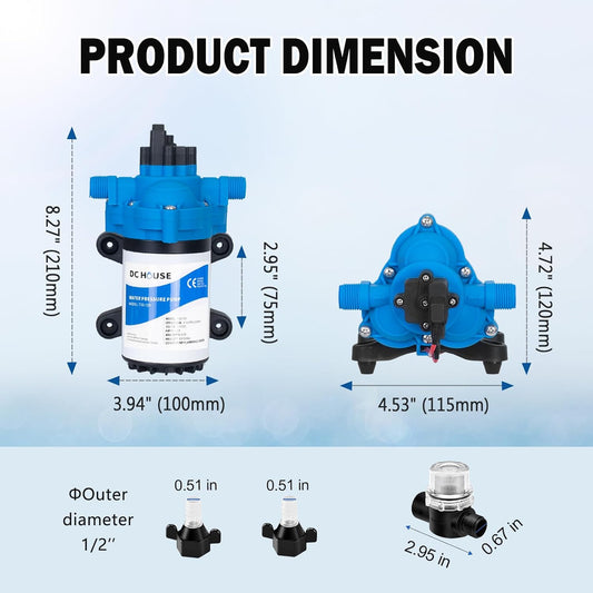 DC HOUSE 12V RV Fresh Water Pump 3.0GPM 45 PSI 12Volt DC Water Pressure Diaphragm Pump On Demand for Camper Trailer Off-Grid Cottage Yacht House