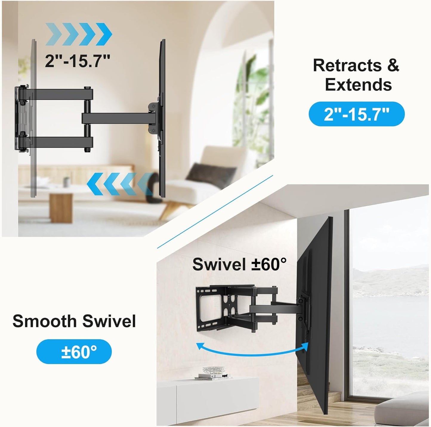 XINLEI TV Full Motion TV Wall Mount for Most 26"-70" Flat Screen/LED/ 4K TVs, Swivel/Tilt TV Bracket with Articulating Dual Arms, Support 99lbs, Max VESA 400x400mm (MA570)
