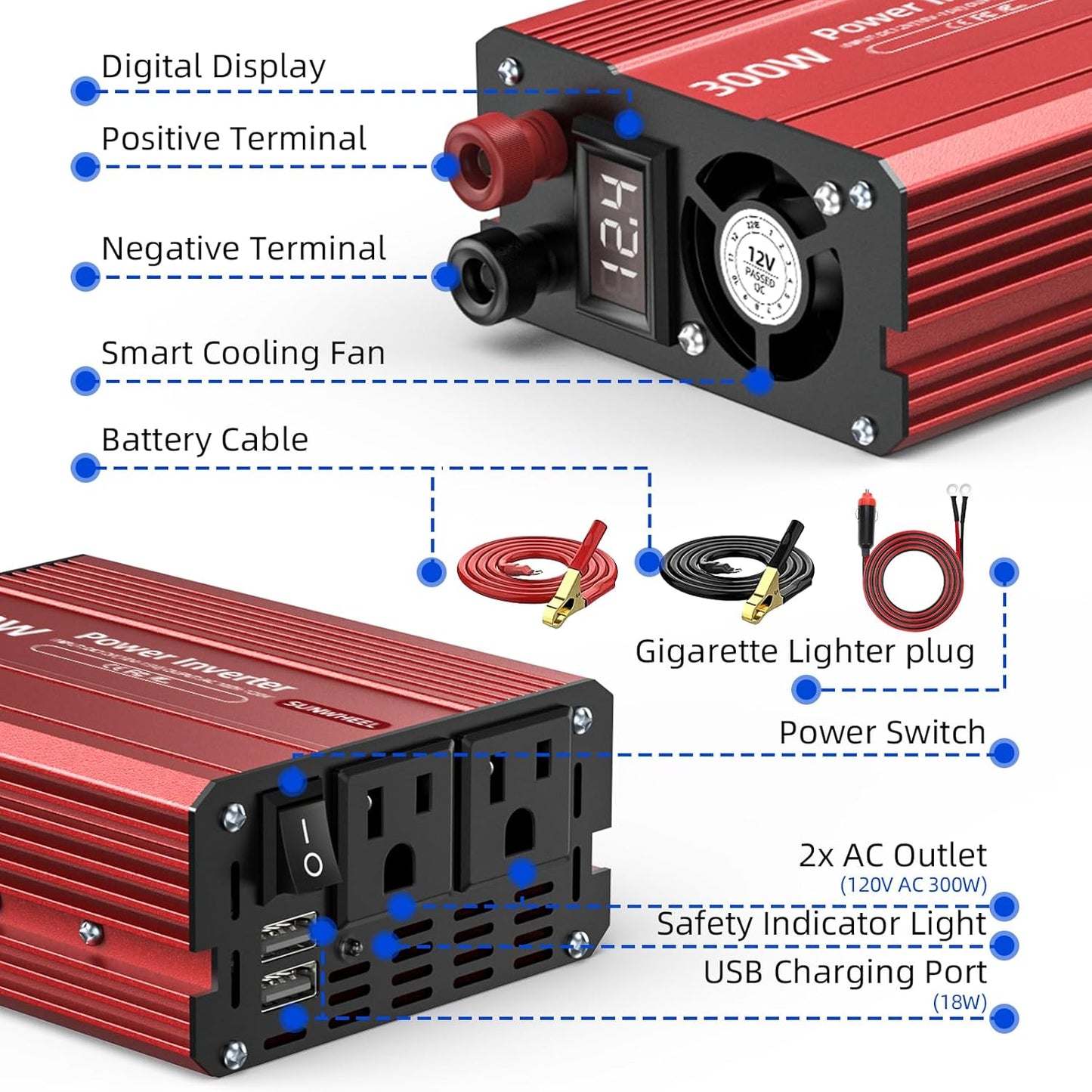 SUNWHEEL 4000W Pure Sine Wave Inverter, 12V DC to 110V/120V AC Power Inverter for RV、Microwave、Off Grid、Truck、Refrigerator、Air Conditioner with 4 AC outlets and LCD Display