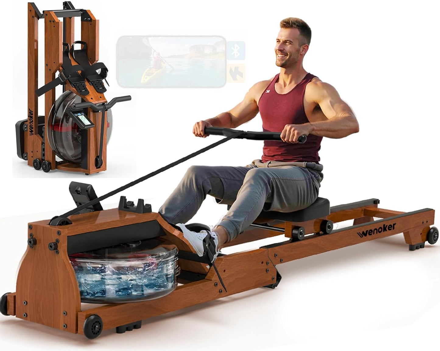 Rowing Machine,Wenoker Magnetic Rower Machine for Home,350 LB Weight Capacity, Smooth Whisper Quiet with LCD Monitor Tablet Holder & Comfortable Seat Cushion, Compact and Saves Space