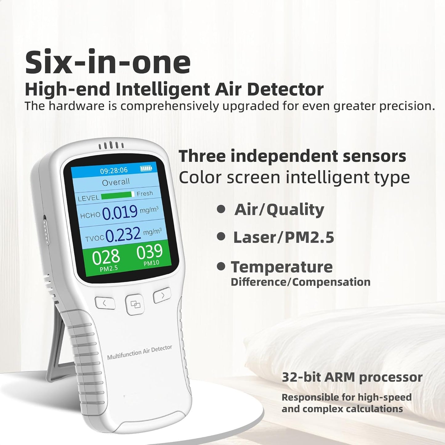 Air Quality Tester, 8 in 1 Air Quality Monitor Indoor,Formaldehyde Detector, voc Meter, Detect Indoor HCHO,TVOC,AQI,PM2.5,PM10,PM1.0,Temperature and Humidity Tester (Black)