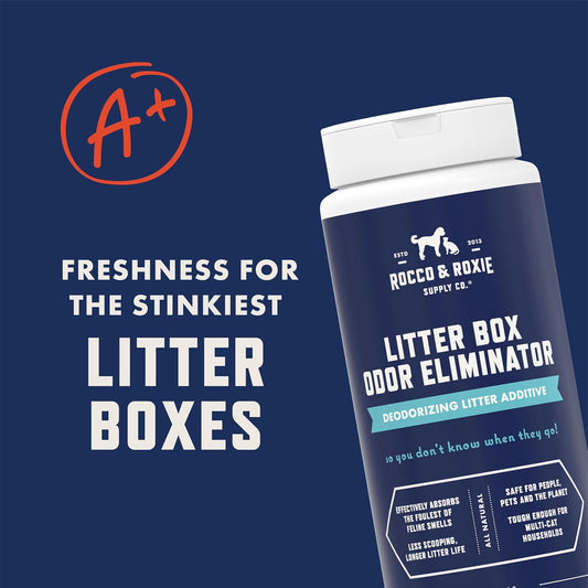 Rocco & Roxie Litter Box Odor Eliminator, Best Natural Urine Deodorizer for Cat Litter Boxes Cats Smell Control, Odor Absorber, Safe for Kitty, 12 oz - PuriLite