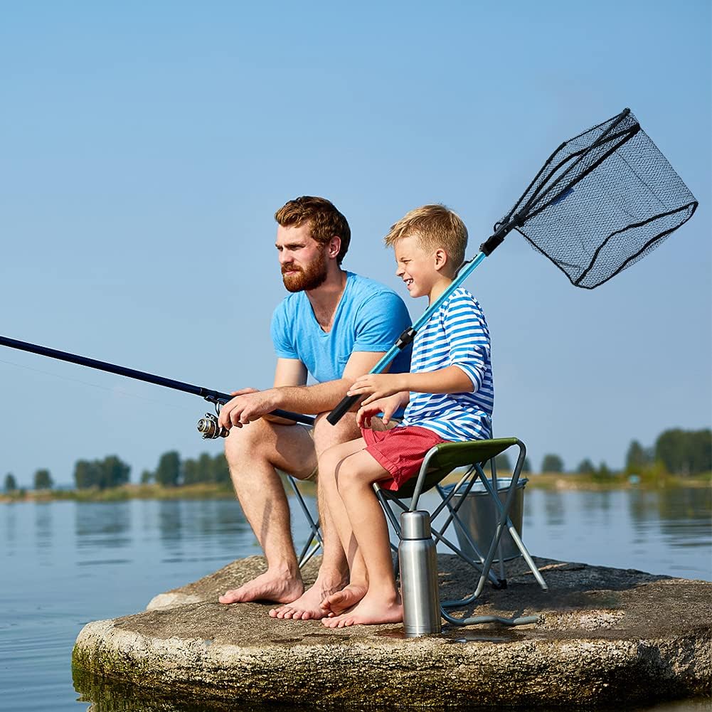 SAN LIKE Fishing Net Telescopic Landing Nets Folding Rubber Fish Net Rubber Coated Landing Net with Adjustable Sturdy Pole Handle for Saltwater Freshwater Bass Trout Fishing Easy Catch & Release