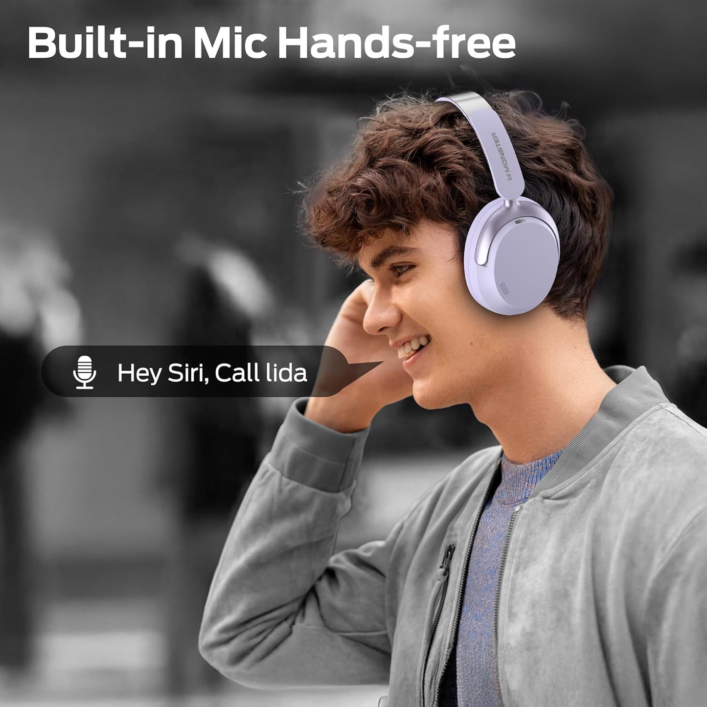 Monster Persona 3rd ANC Active Noise Canceling Headphones, Wireless Bluetooth 5.4 Over-Ear Headphones with 6 Mics, 70H Playtime and 3 EQ Modes, Deep Bass, Foldable Comfort Design for Travel, Purple