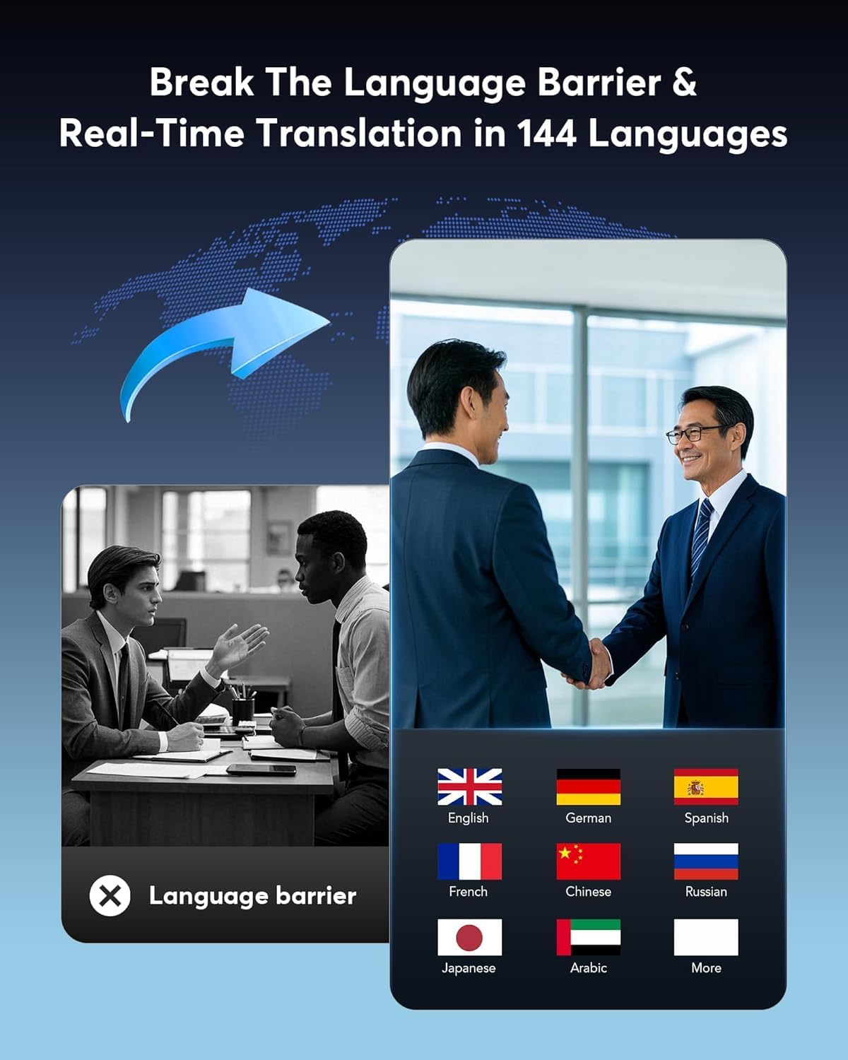 AI Translation Earbuds Language Bluetooth 5.4 Headphones Translator for 144 Languages & Accents Online Translation,Translator Earpiece with Bluetooth & APP for Travel/Business/Learning, Ebony Black