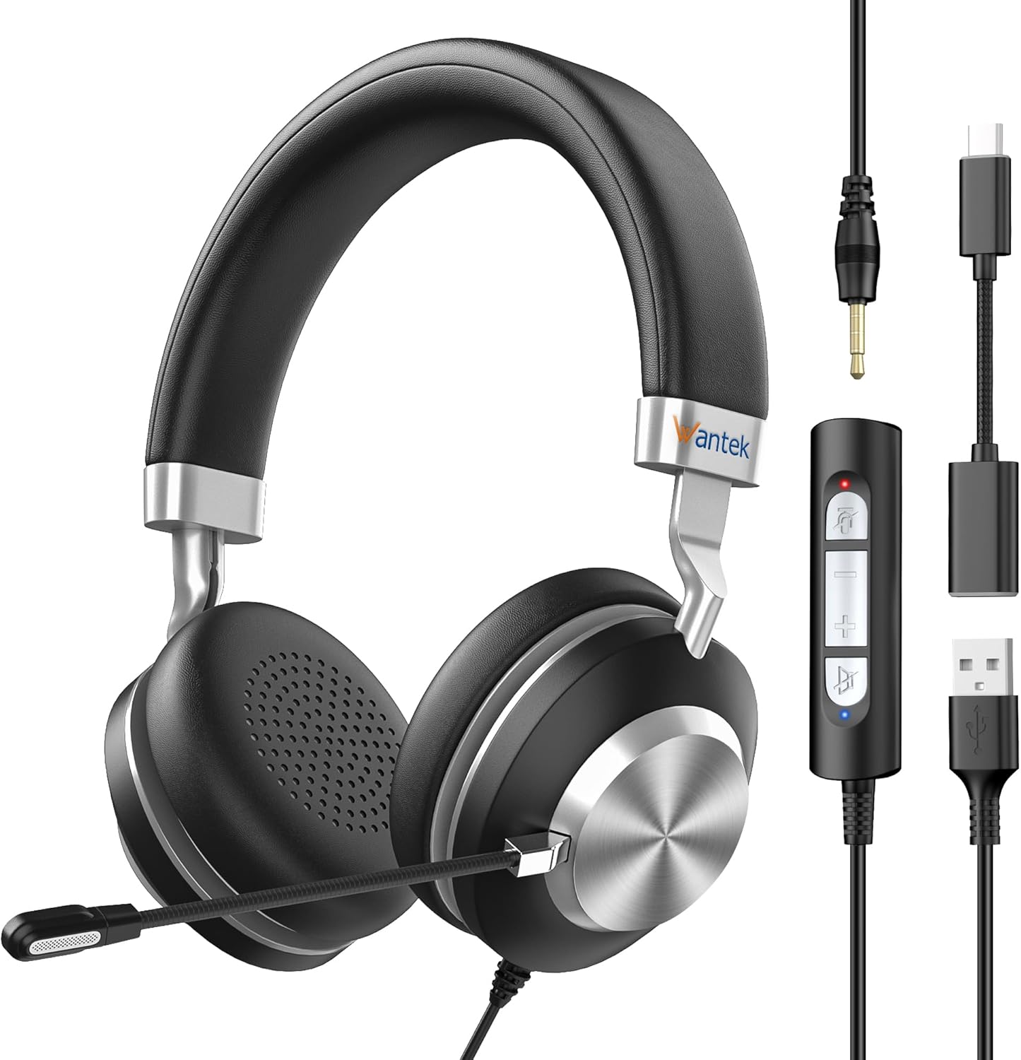 Wantek USB Headset with Microphone for PC, On-Ear Headphones - Computer Laptop Wired Headset with Mic Noise Cancellation & Volume Control for Work Home Office Online Classroom Zoom Skype
