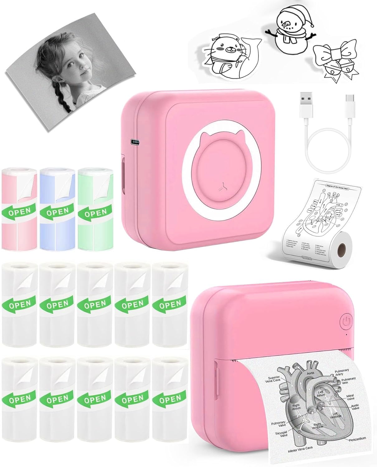 Label Maker - Mini Portable Sticker Printer with 13 Rolls Self-Adhesive Thermal Papers, Labeller Machine for Home Office Study Business Texts Journal, Blue