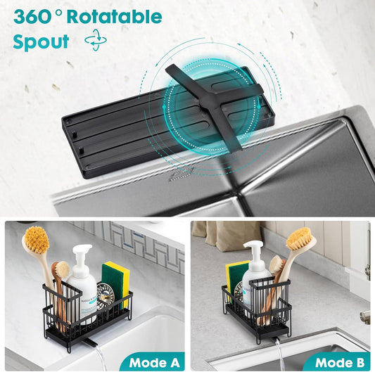 Sinnsally Kitchen Sink Caddy Organizer – Stainless Steel Sponge, Soap & Brush Holder – Rotatable, Multi-Compartment Countertop Organizer for Kitchen, Bathroom & Workspace