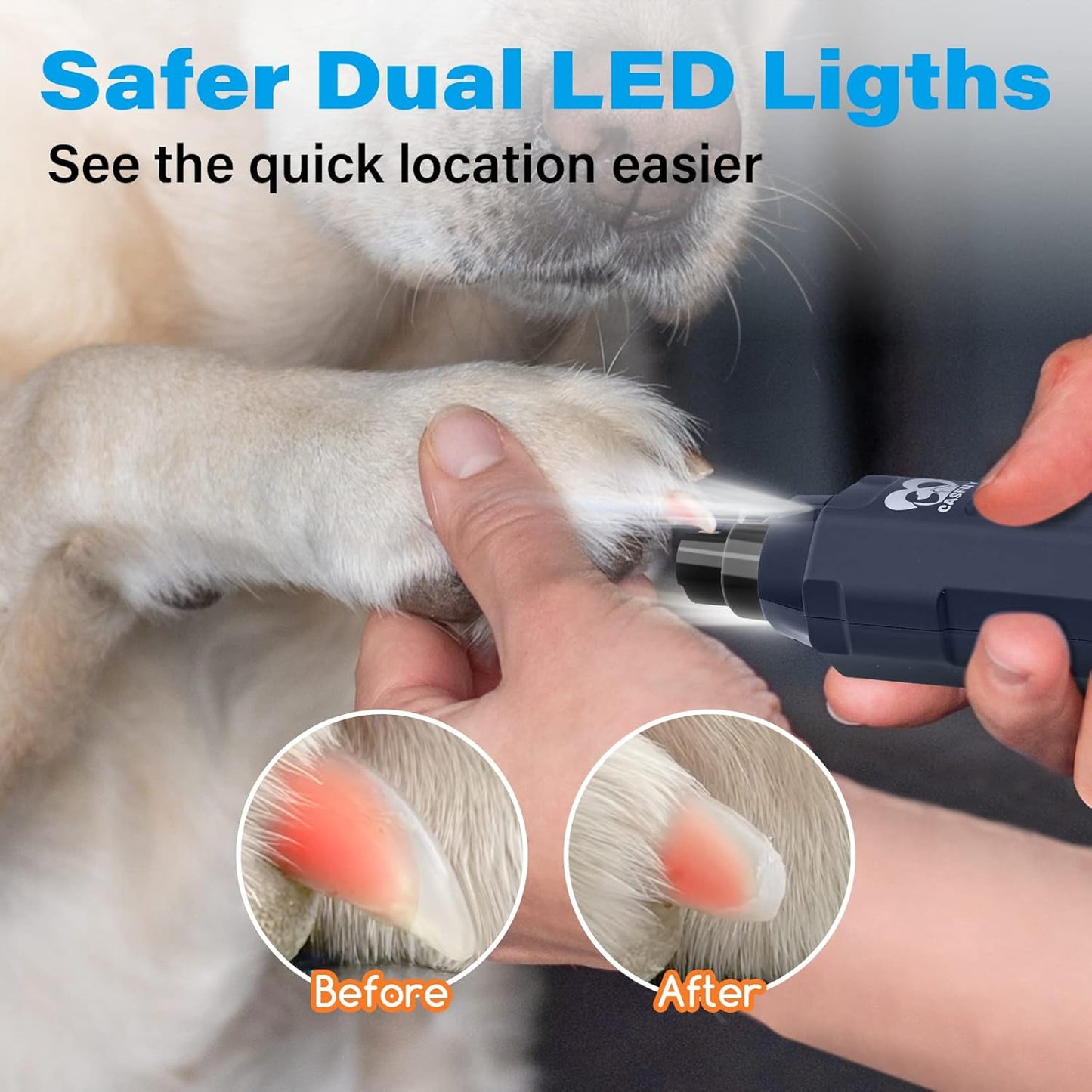 Casfuy 6-Speed Dog Nail Grinder Newest - Super Quiet Pet Nail Grinder Rechargeable Electric Dog Nail Trimmer Professional Paws Grooming & Smoothing Tool for Large Medium Small Dogs (Bright Blue)