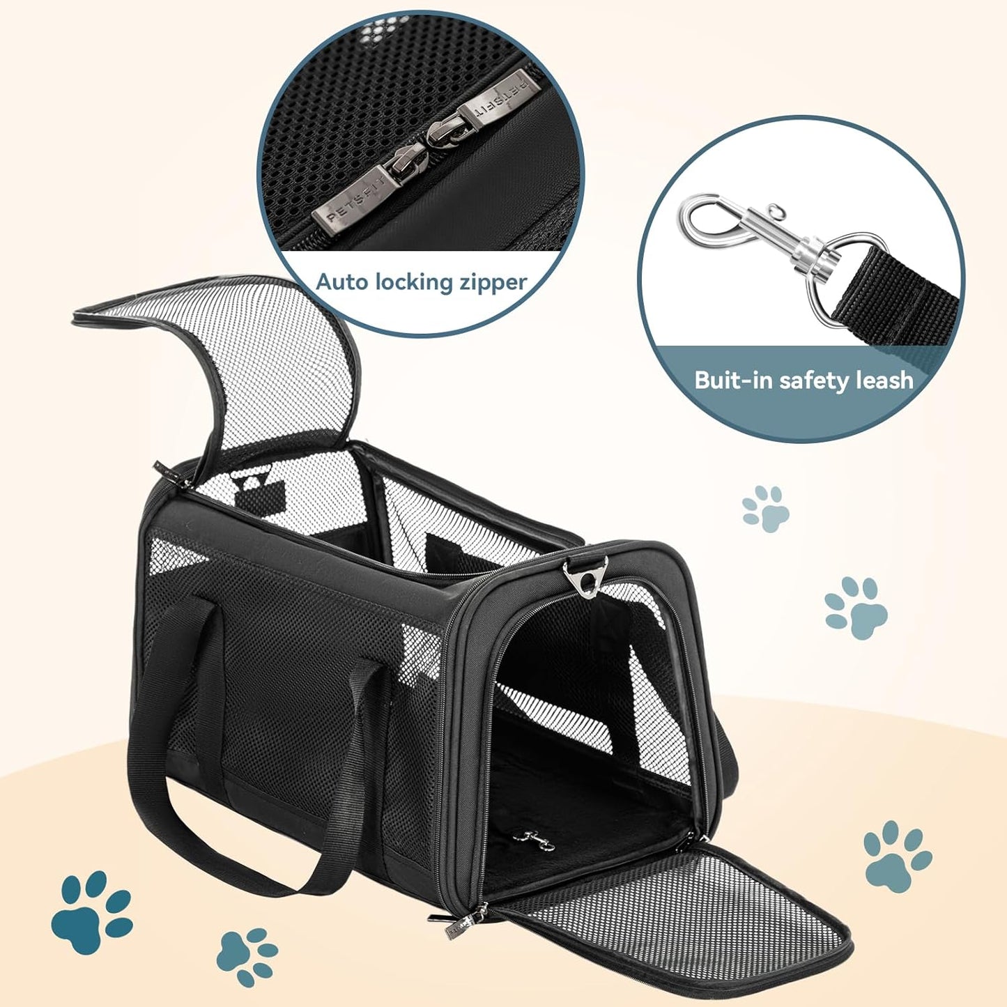 Petsfit Pet Carrier Airline Approved, Soft-Sided Cat Carrier with Patented Car Buckle, Lightweight and Collapsible with Adjustable Shoulder Strap, Soft Cushion,Green