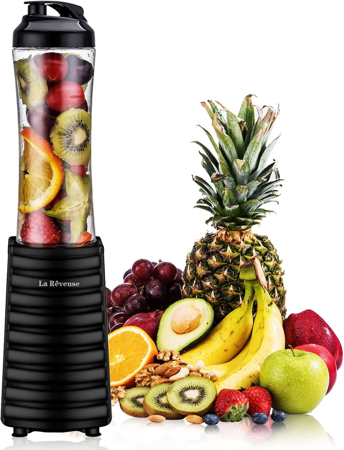La Reveuse Smoothies Blender Personal Size 300 Watts with 2 Pieces 18 oz BPA Free Portable Travel Sports Bottles (Silver 2 Cups)