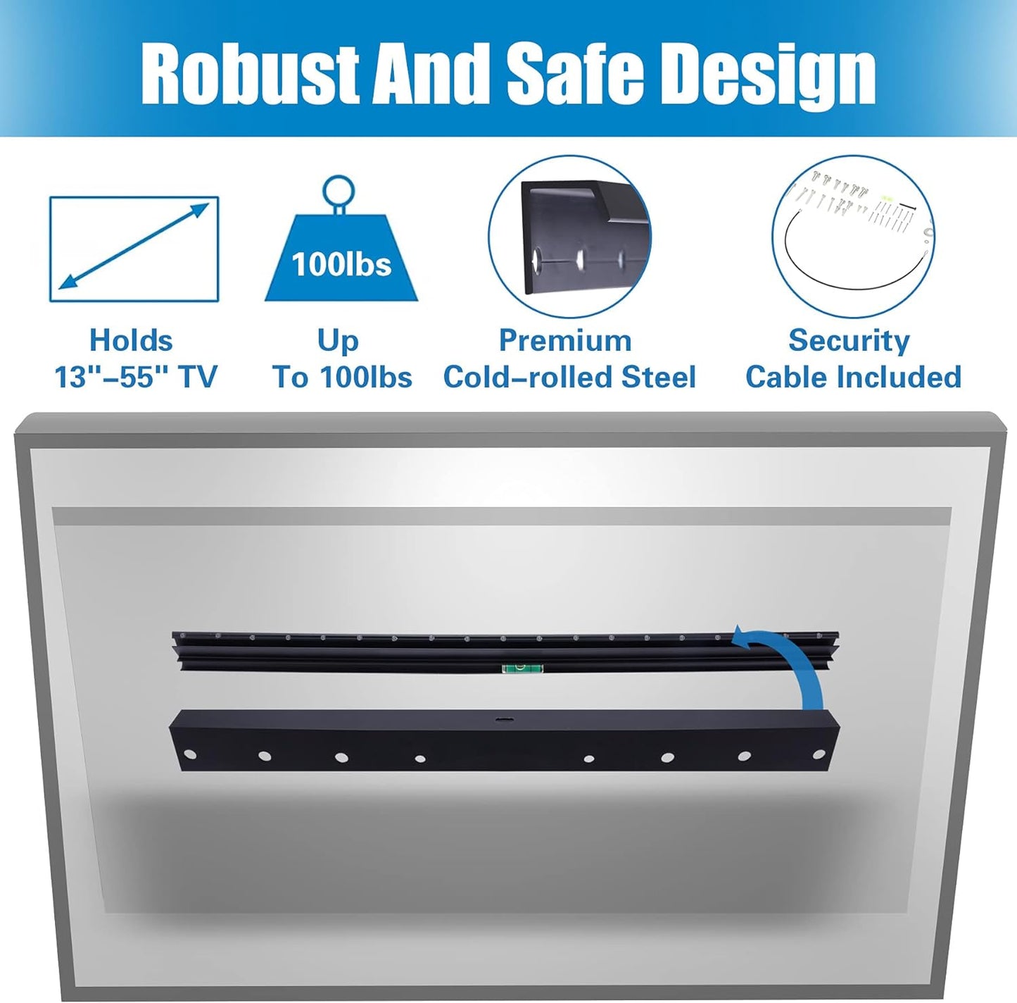 Studless Drywall TV Mount for 12-55 inch TVs, No Stud TV Wall Bracket Max VESA 400x400mm up to 100 lbs Universal Fits Most LED LCD Plasma Flat/Curved Screen TVs & Monitors