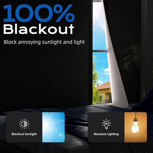 Blackout Curtains for Bedroom, 39" x 58" Portable Blackout Blinds with 20 Sets Hooks & Loops Strips for 100% Blackout Window Film, Temporary Blackout Shades for Windows Cover Nursery Travel RV- Black - PuriLite