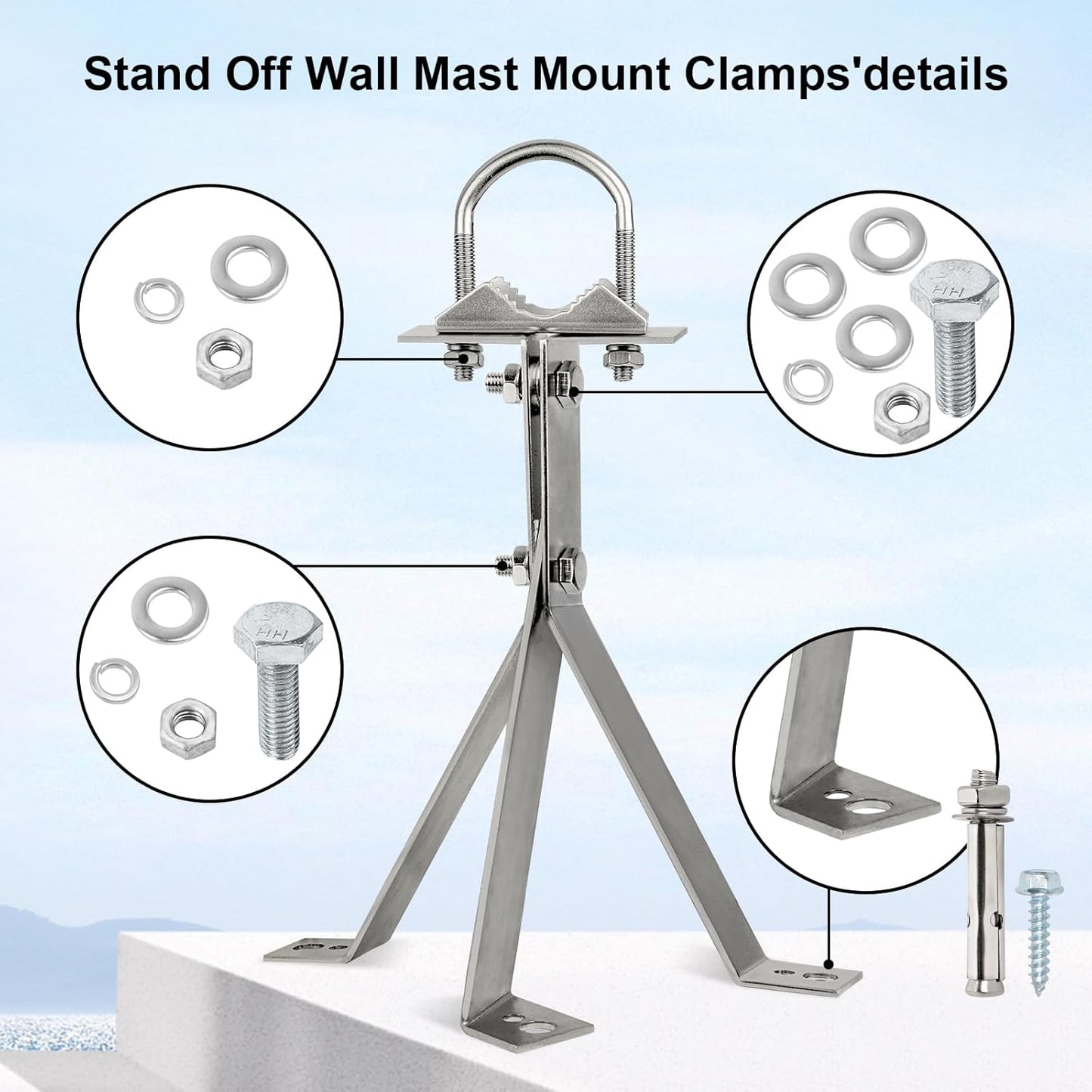XRDS-RF 16 Inch Heavy-Duty Wall Mount Stand Off Mast for TV Antenna - Windproof Mounting Bracket (2-Leg + 2-Leg)