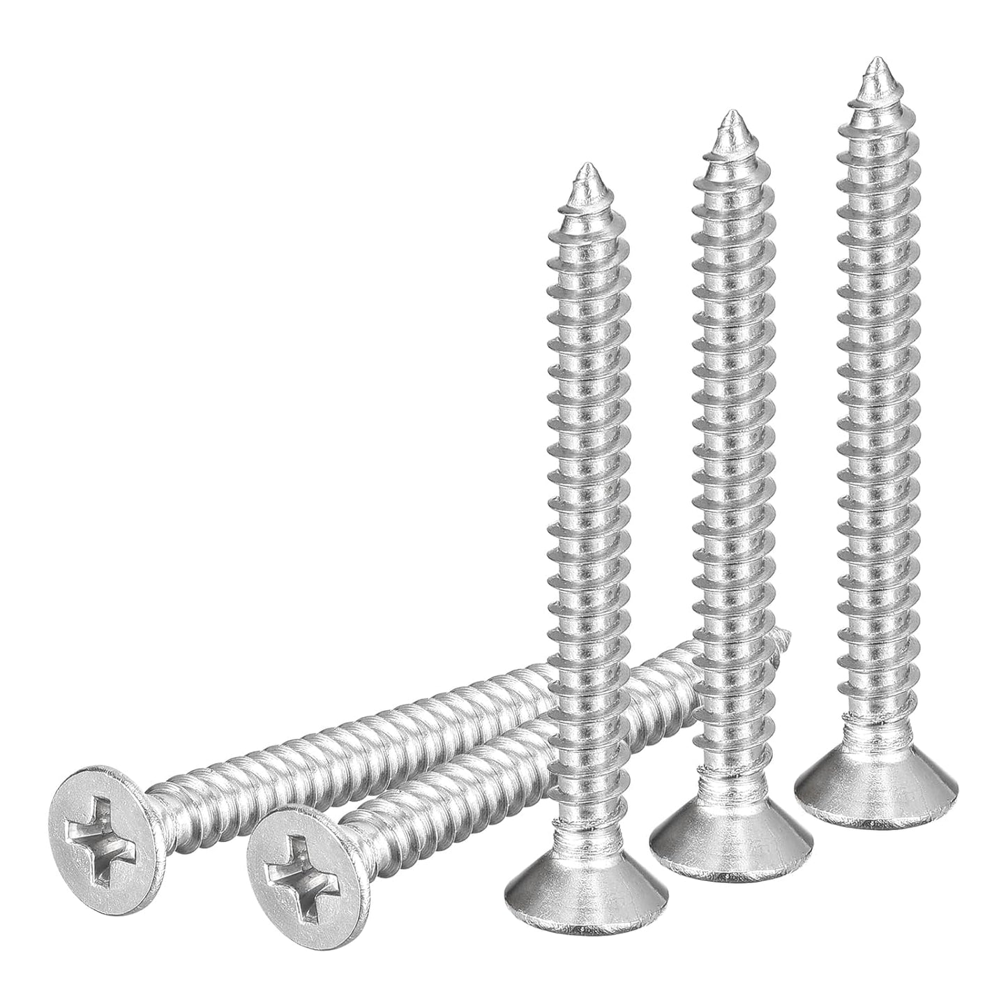 DTGN 100Pcs #8x1 Flat Head Wood Screws, 304 Stainless Steel Phillips Self Tapping Screws - Good for Woodworking, Furniture - Silver
