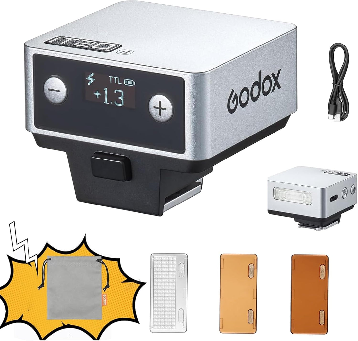 GODOX IT20 S TTL MINI iFlash Camera Flash Light,700+ Flashes & 1.5 s Recycling,6 Stops (1/32 to 1/1 Power),Built in Battery with Magnetic Diffuser & Filter (Black, for Sony)