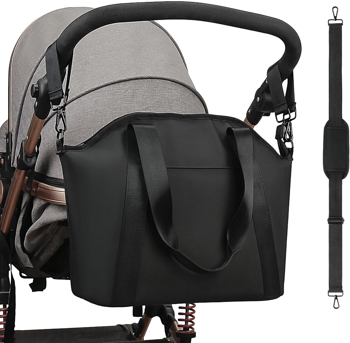 Black Stroller Diaper Bag | Large Capacity Faux Leather Organizer