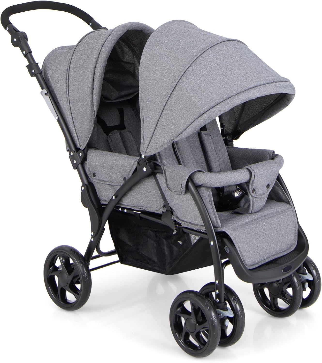 HONEY JOY Double Stroller, Foldable Lightweight Infant Twin Stroller with Tandem Seating, 5-Point Harness, Recline Seat, Storage Basket, Compact Baby Double Stroller Newborn and Toddler (Gray)