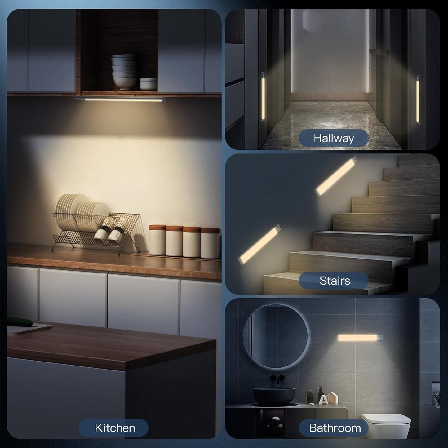 Under Cabinet Lights, 63 LED Rechargeable Battery Operated Motion Sensor Light Indoor, 2 Pack Magnetic Dimmable Closet Lights, Wireless Under Counter Lights for Kitchen, Stairs,Hallway