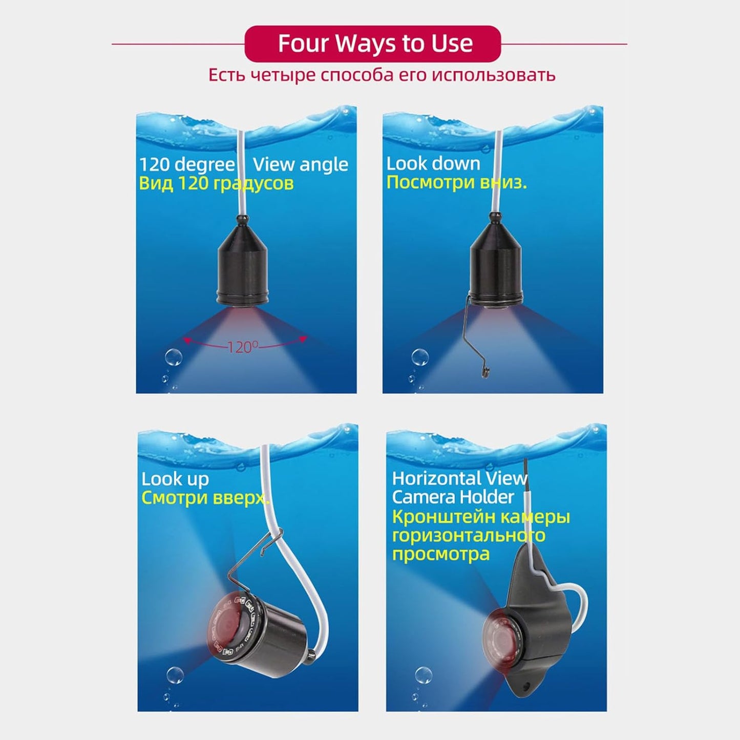 Portable Underwater Fishing Camera with 4.3" HD LCD Monitor, 15m/30m Cable, IR Night Vision – Fish Finder for Kayak, Boat, Ice & Lake Fishing, Real-Time Visual Fishing System