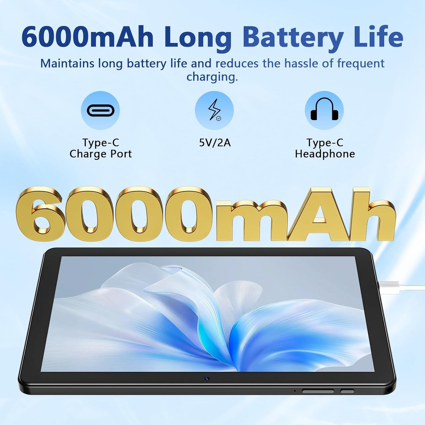 Tablet 10 Inch, 2025 Android 15 Newest Tablets, 18GB+128GB, 1TB Expand, Widevine L1 Compatible Octa-Core Tablet with WiFi 6, 6000mAh Battery, Dual Camera(5MP+8MP)