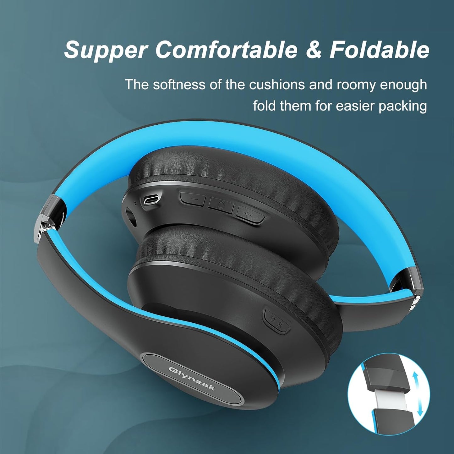 Glynzak Wireless Bluetooth Headphones Over Ear 65H Playtime HiFi Stereo Headset with Microphone and 6EQ Modes Foldable Bluetooth V5.3 Headphones for Desktop Computer Laptop Rose Gold