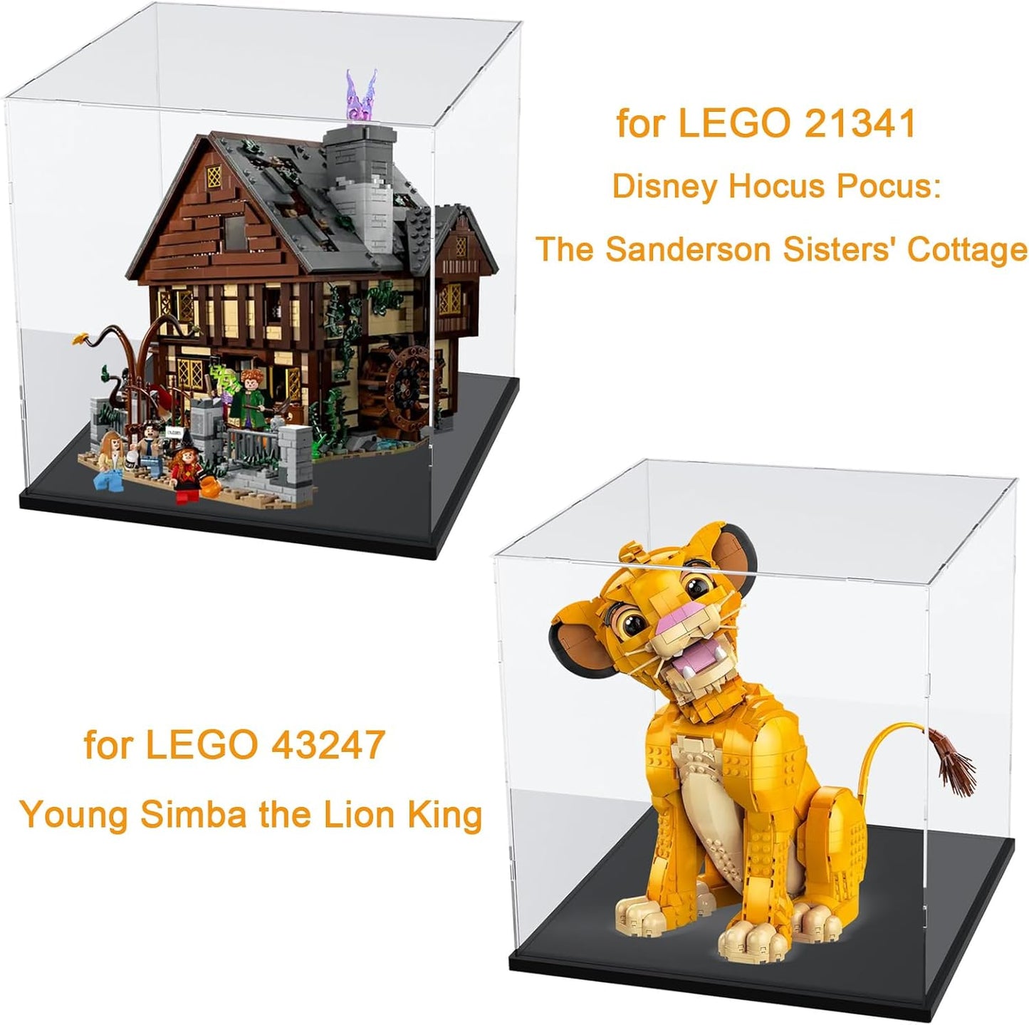 Thickened Clear Acrylic Display Case for Lego 10330 43268 76450 42170 10295 10353 Collectibles, Transparent Box Dustproof Protection with Wood-Plastic Base & String Light, Black Inside 40x20x20cm