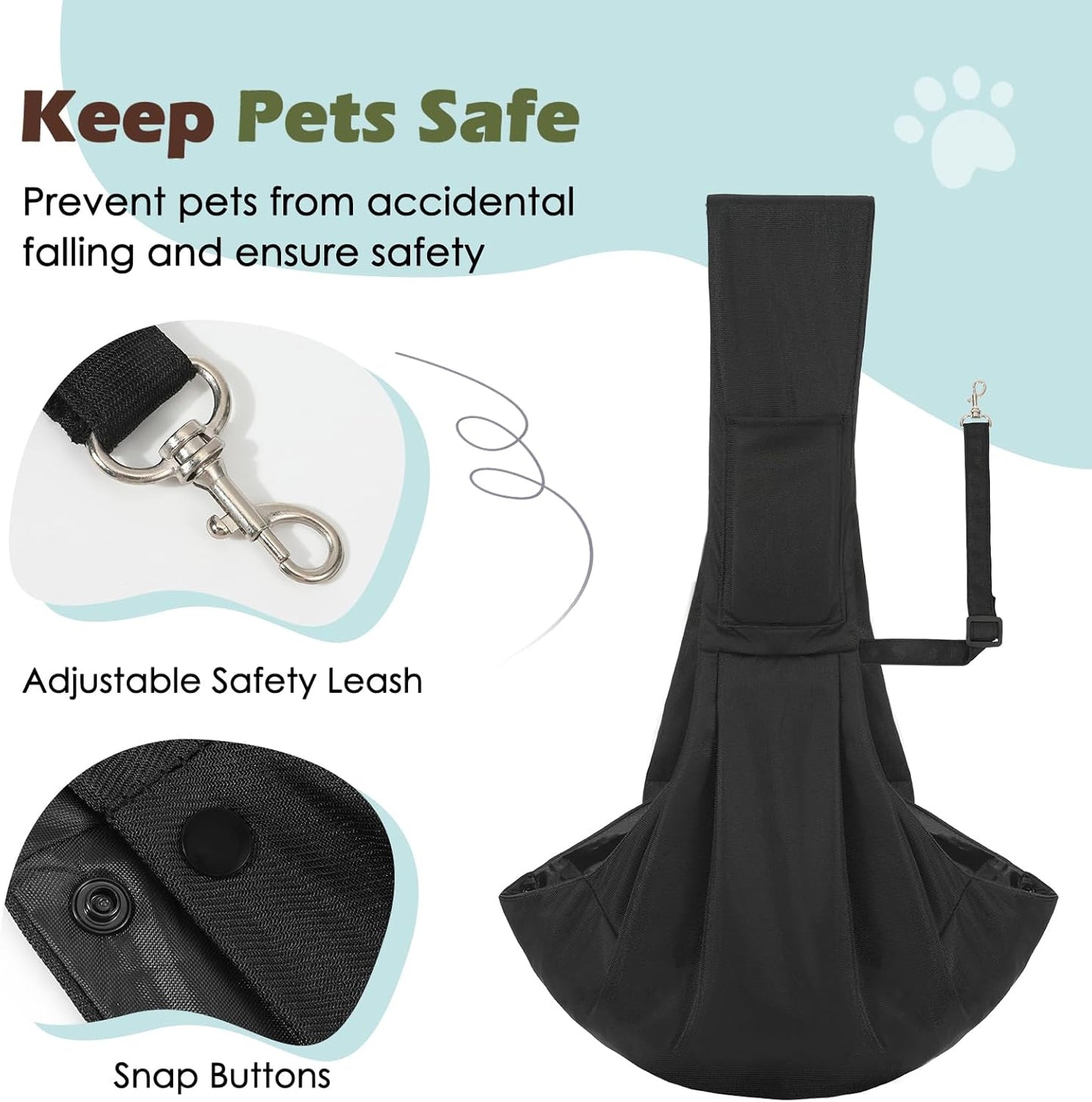 Pawaboo Small Dog Sling Carrier, Reversible Hands Free Dog Sling Carrier for Small Dogs and Cats, Puppy Sling Carrier with Adjustable Strap Buckle & Safety Harness, Puppy Essentials, Grey