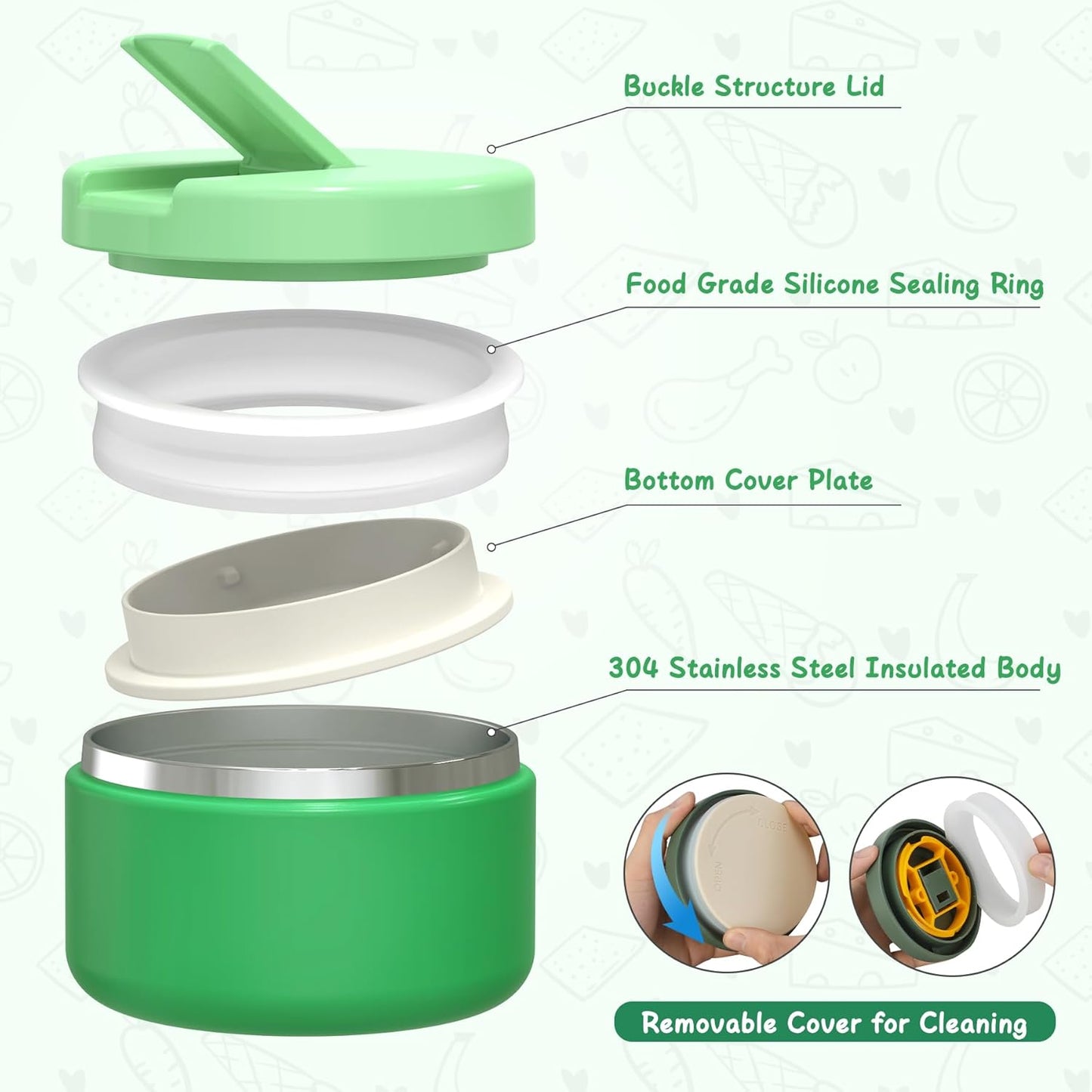 Bento Lunch Box for Kid with 7oz Soup Jar, Leak-Proof Lunch Box with Cutlery, 4-Compartments Lunch Container for School Outdoors Office