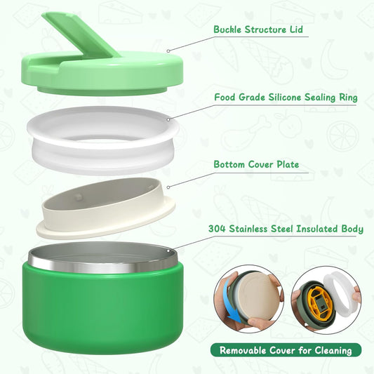 Bento Lunch Box for Kid with 7oz Soup Jar, Leak-Proof Lunch Box with Cutlery, 4-Compartments Lunch Container for School Outdoors Office - PuriLite
