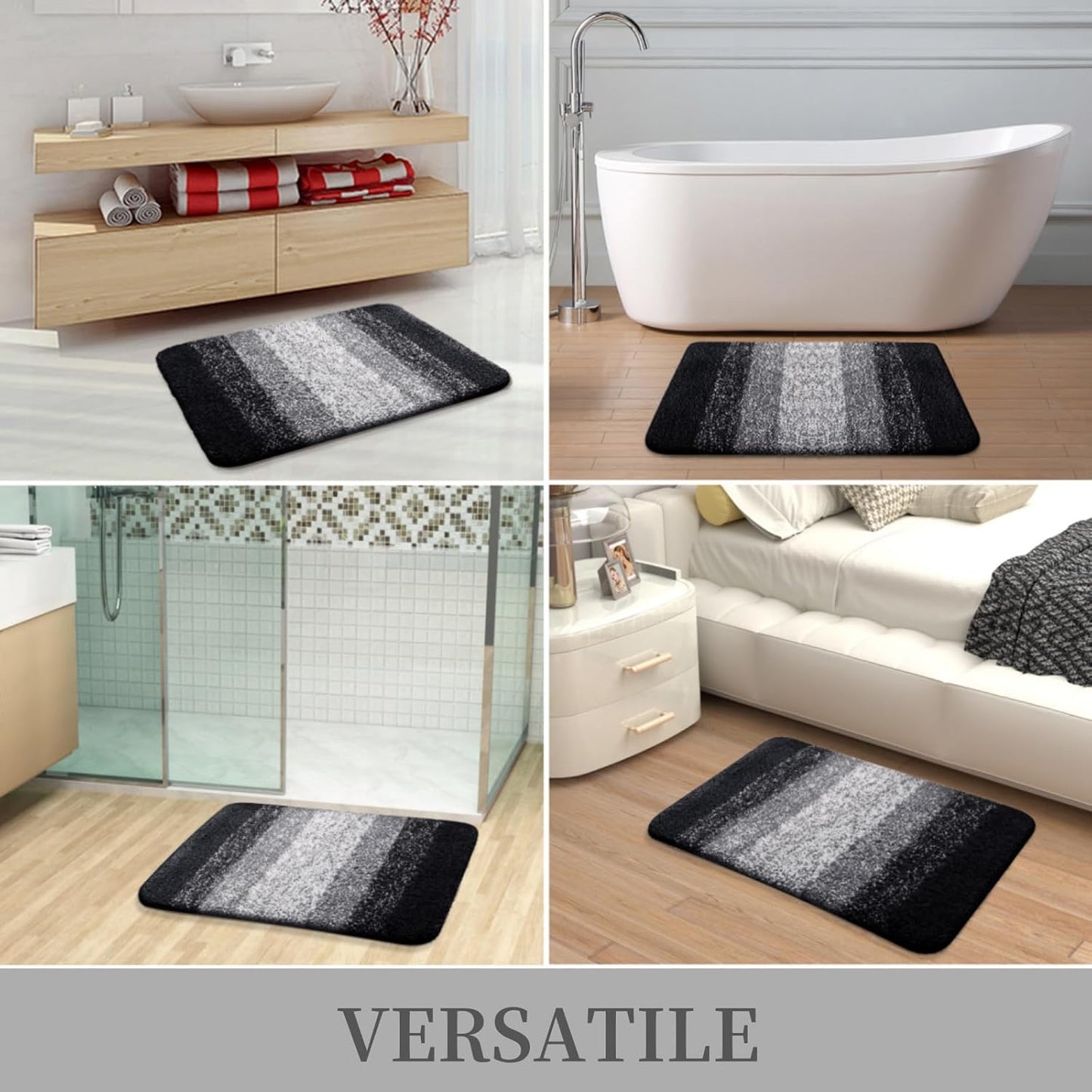 OLANLY Luxury Microfiber Bath Mat, Extra Soft and Absorbent Bathroom Mat, Non-Slip Plush Shaggy Bathroom Rug, Machine Wash Dry, Bath Rugs for Bathroom Floor, Tub and Shower, 16x24, Grey