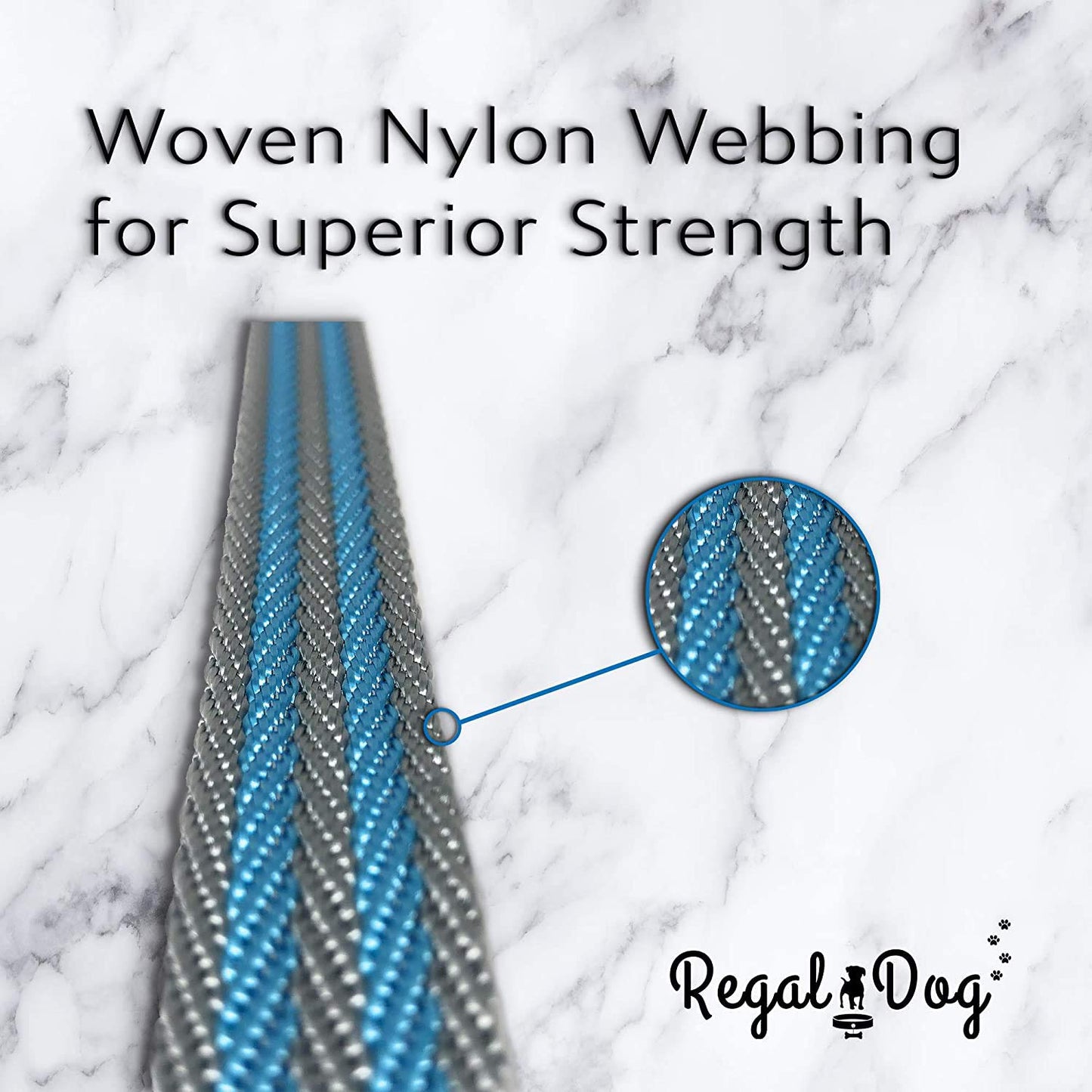 Regal Dog Products Pet Collar with Metal Buckle and D Ring | Durable Dog Collar with Reinforced Metal Clasp and Nylon Webbing Adjustable Dog Collar to fit for Large Dogs (Large, Blue/Gray Stripe)