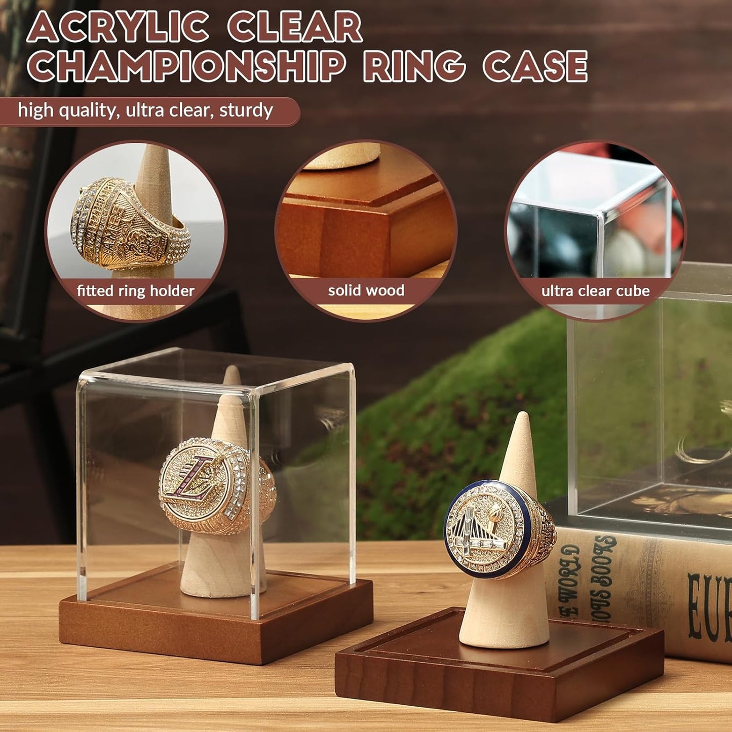 JupDec Baseball Display Case, Clear Cube Baseball Holder with Wooden Base, Autograph Baseball Stand Box for Single Ball, Acacia Wood, Brown, 1 Pack