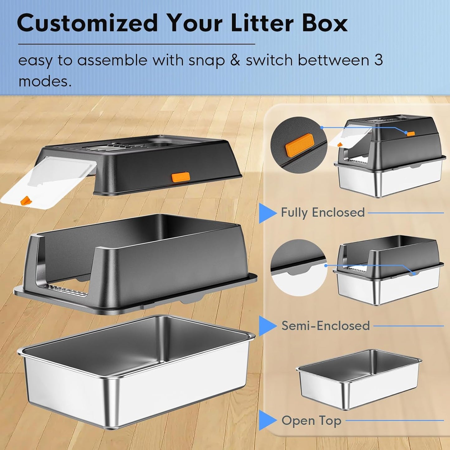 TENTIZON Stainless Steel Cat Litter Box, Extra Large Enclosed Kitty Litter Box with Removable Lid, Scoop, Pedal, XL High Sided Metal Litter Pan for Kitten, Big Cats Up to 11KG