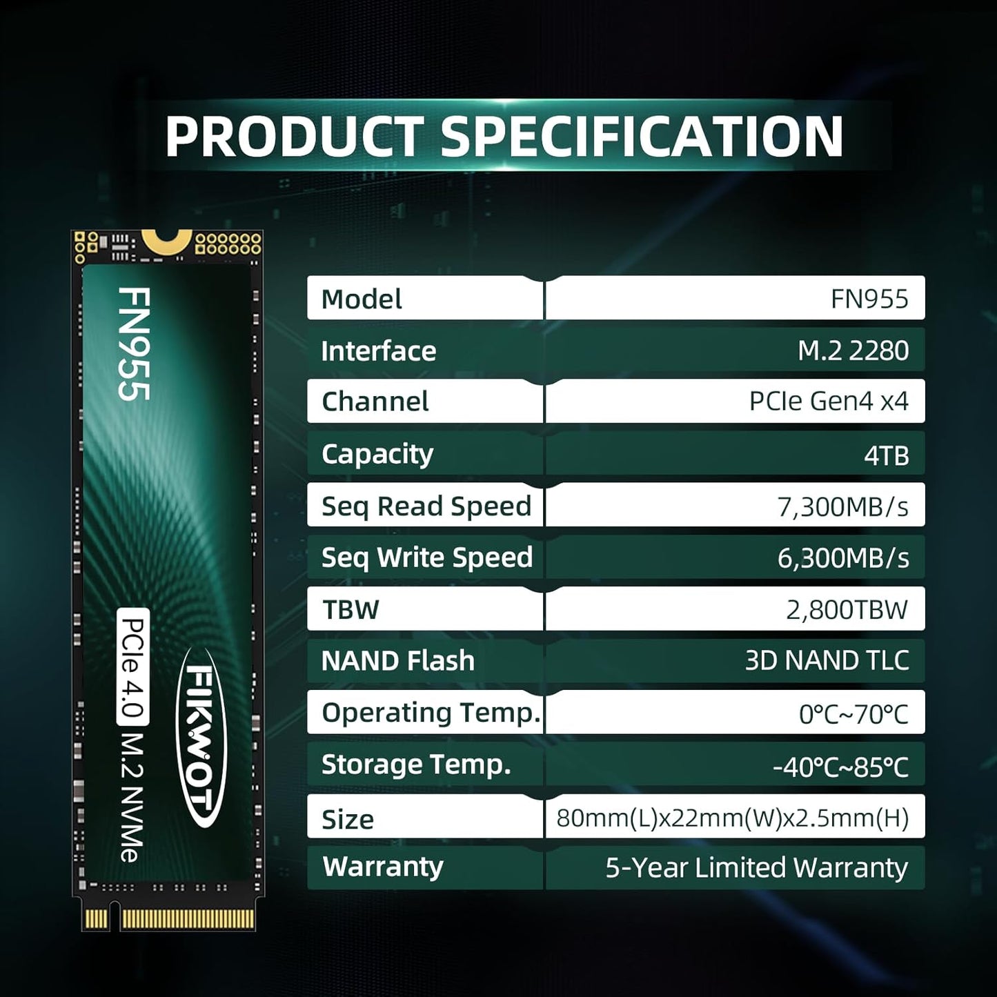 Fikwot FN970 2TB M.2 2280 PCIe Gen4 x4 NVMe 1.4 Internal Solid State Drive with Heatsink - Speeds up to 7,400MB/s, Configure DRAM Cache, Compatible PS5 Internal SSD
