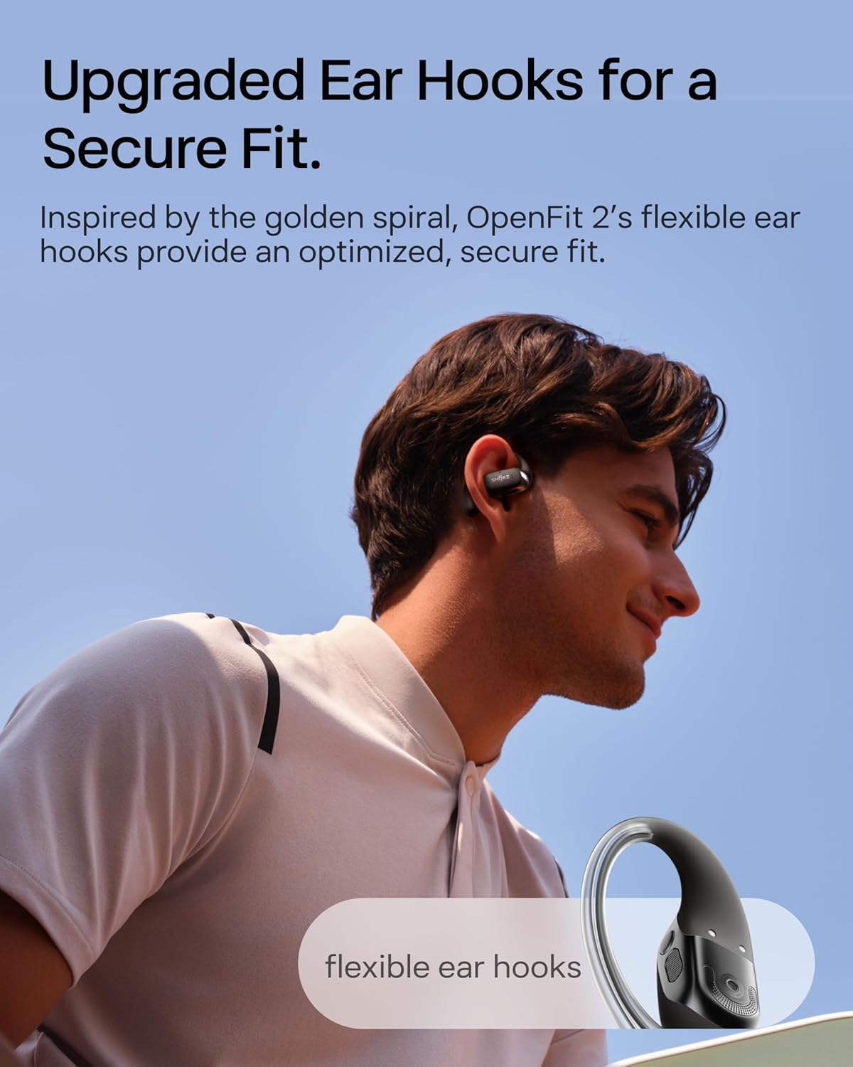New SHOKZ OpenFit 2 Open-Ear Headphones, True Wireless Bluetooth Earphones with Microphone, Earhook Earbuds with 48 Hours of Playtime, Fast Charging, IP55 Water-Resistant, with Carrying Bag, Black