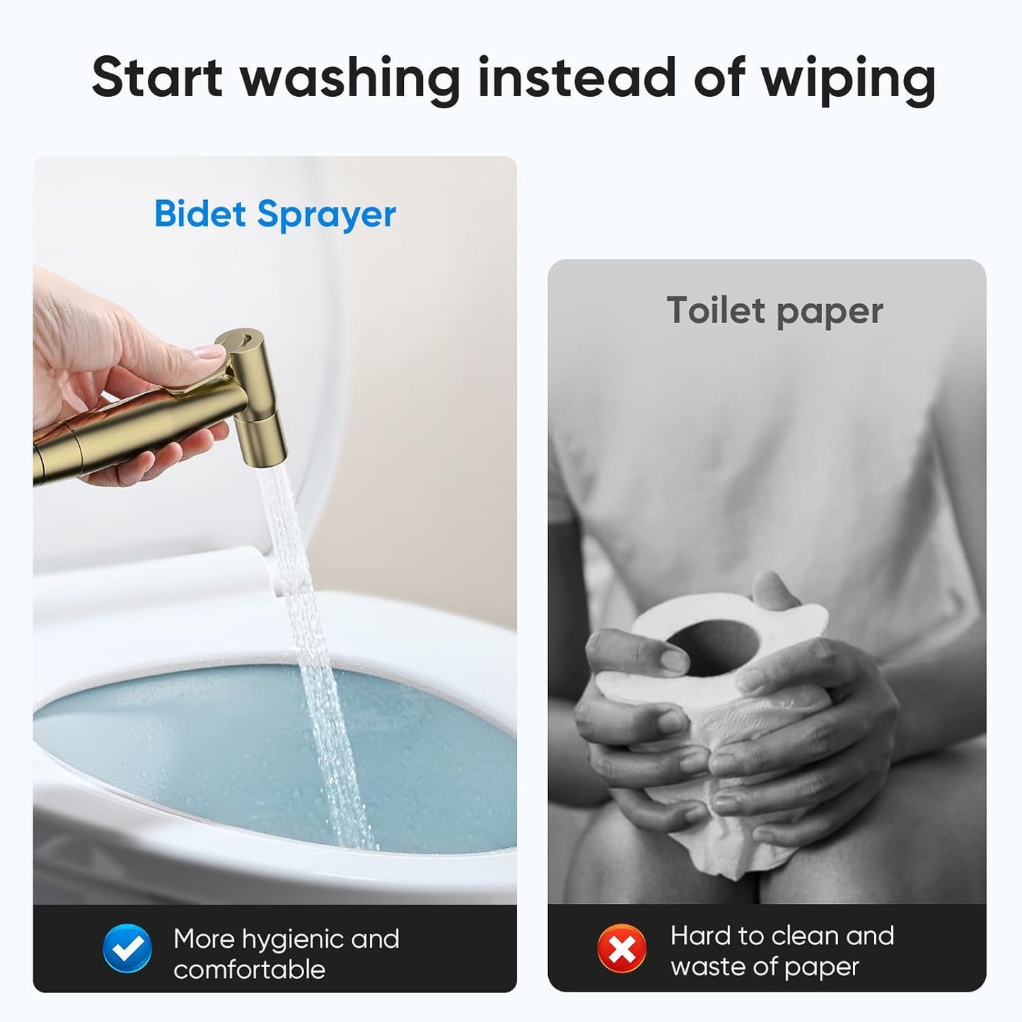 Arofa Handheld Bidet Sprayer for Toilet-Adjustable Water Pressure Control with Bidet Hose for Feminine Wash, Stainless Steel Brushed Nickel Cloth Diaper Bidet Toilet Sprayer for Baby Wash