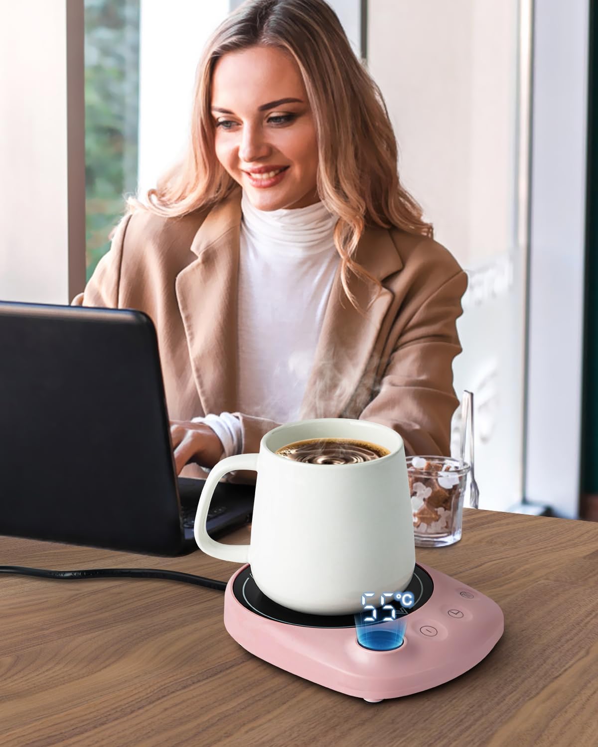 MYMULIKE Mug Warmer, Coffee Mug Warmer for Desk with 4 Temperature Settings (55℃/65℃/75℃/85℃), Coffee Warmer with Auto Shut Off, 1-12 Hour Timer, Desk Accessories for Office/Home